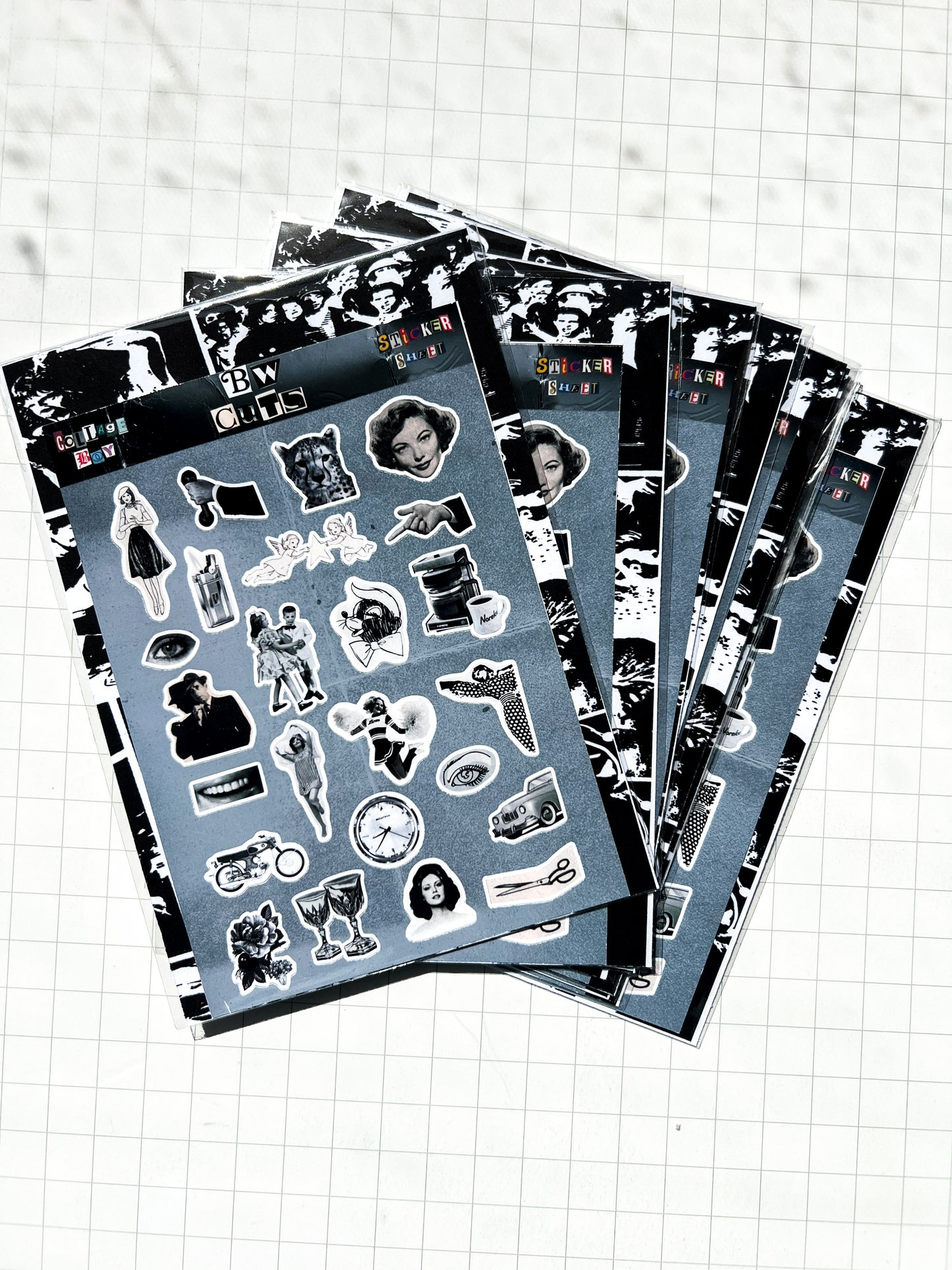 BW Cuts Stickers Sheet